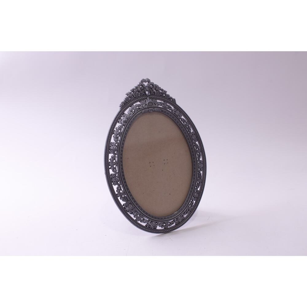Pewter, Ornate, Flowers, Floral, Silver, Oval, Framed, Wall Decor, Vintage,